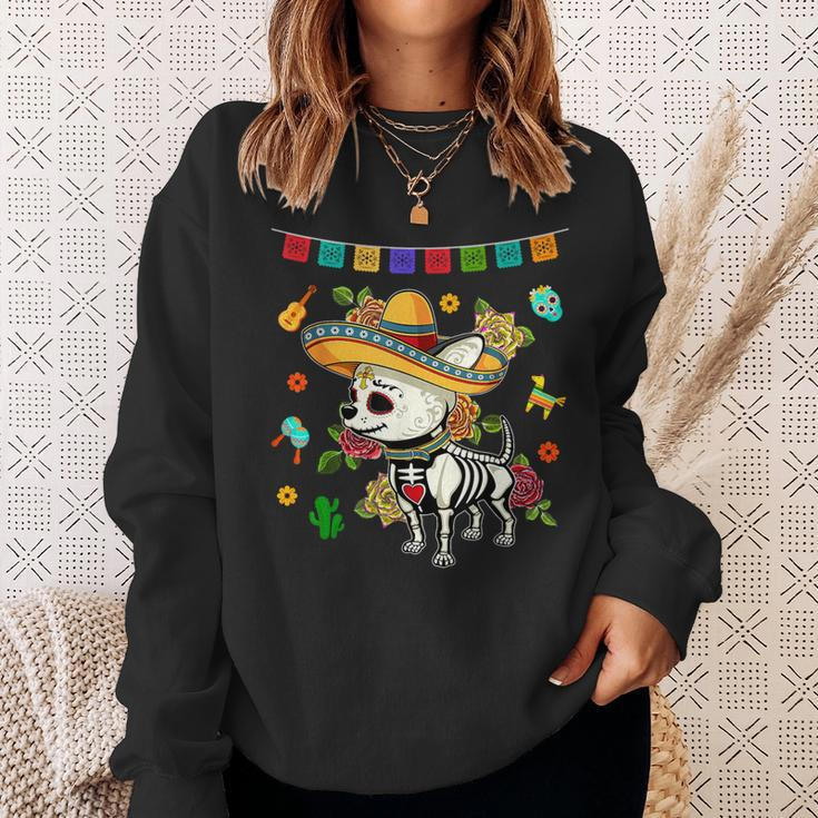 Dia De Los Muertos Day Of Dead Mexican Sugar Skull Chihuahua Sweatshirt Gifts for Her