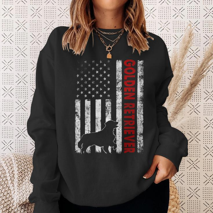 Distressed American Flag Golden Retriever Dog Patriotic Sweatshirt Gifts for Her