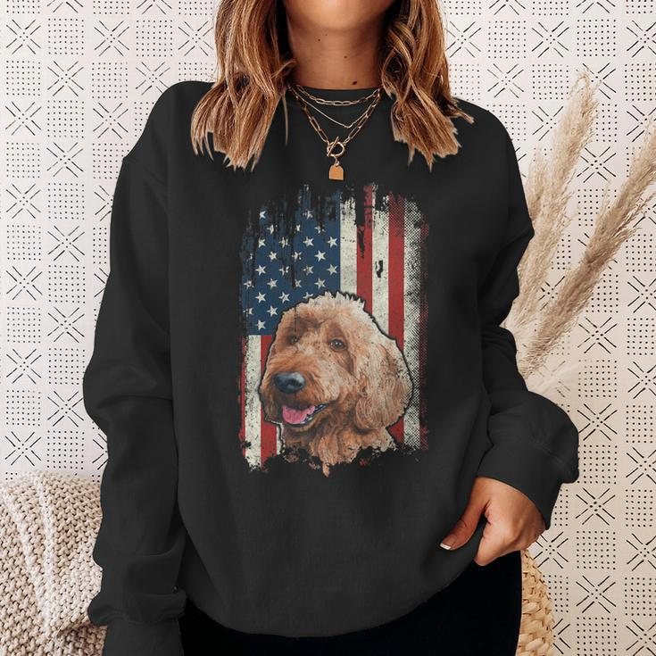 Distressed Goldendoodle American Flag Patriotic Dog Sweatshirt Gifts for Her