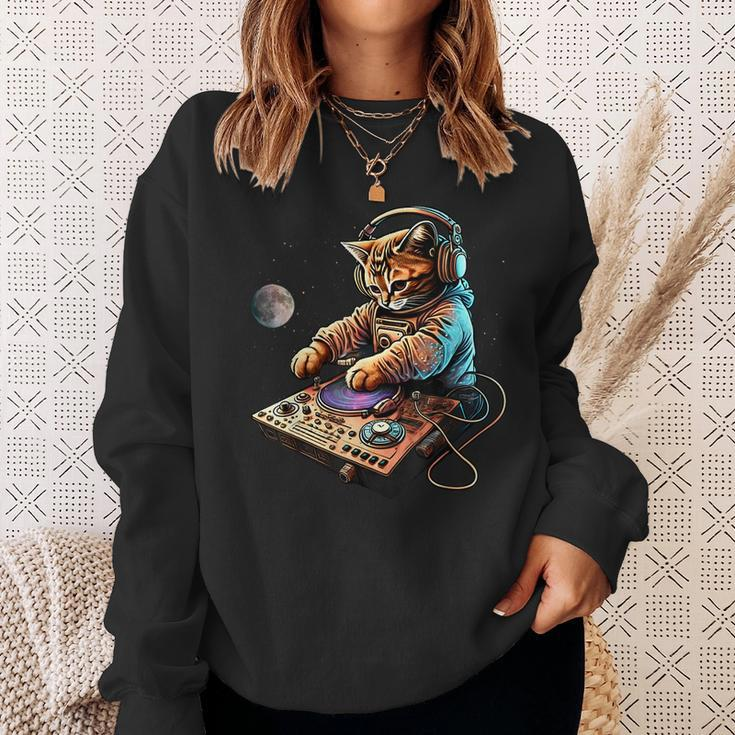 Dj Cat Cute Space Cat Disc Jockey Cat In Astronaut Suit Sweatshirt Gifts for Her