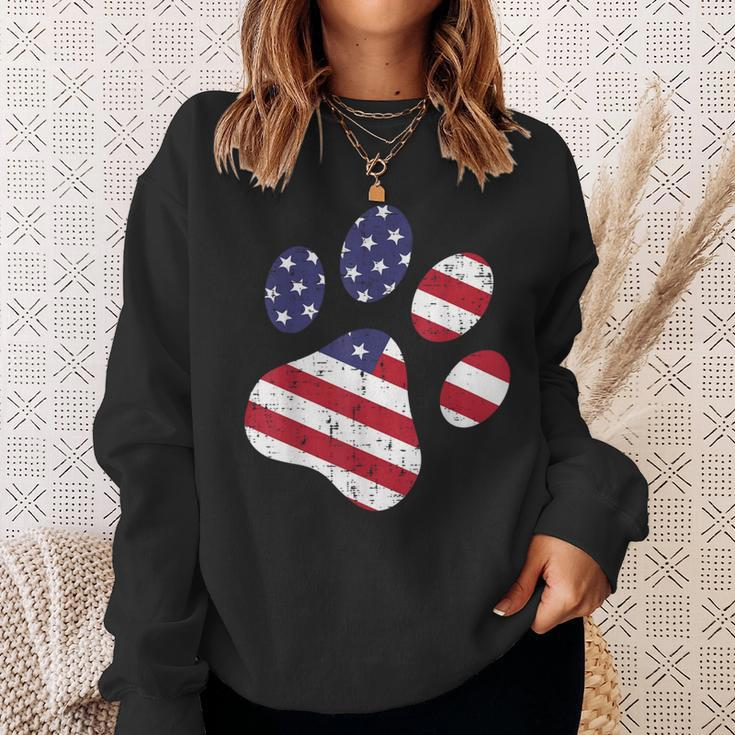 Dog Paw Print American Flag Usa Cute 4Th Of July Fourth Dogs Sweatshirt Gifts for Her