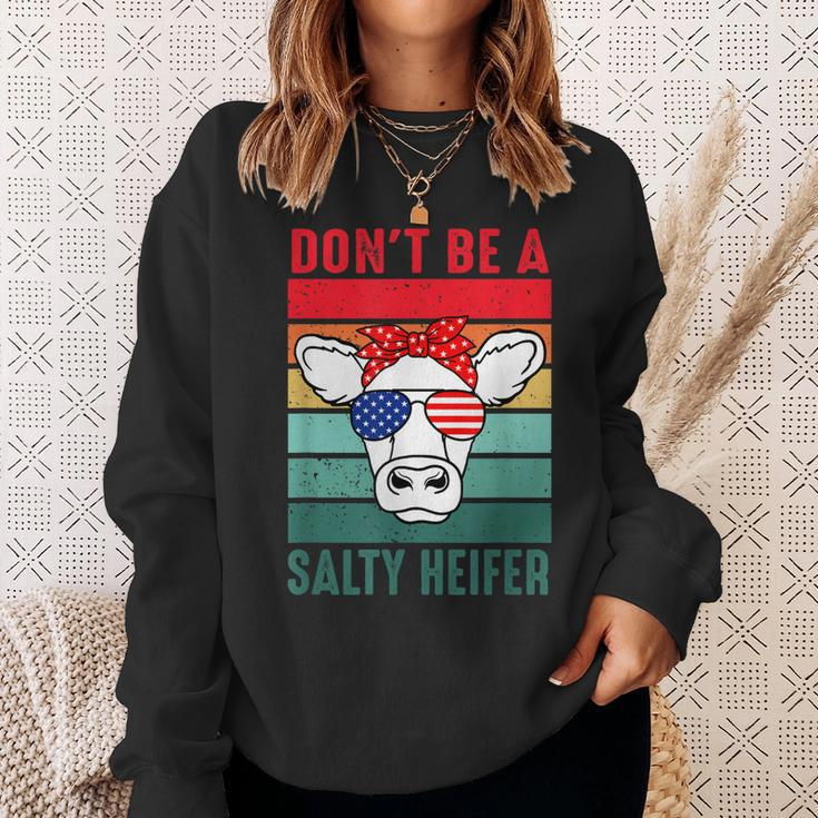Dont Be A Salty Heifer Cowgirl Usa Flag Cows Lover Vintage Sweatshirt Gifts for Her