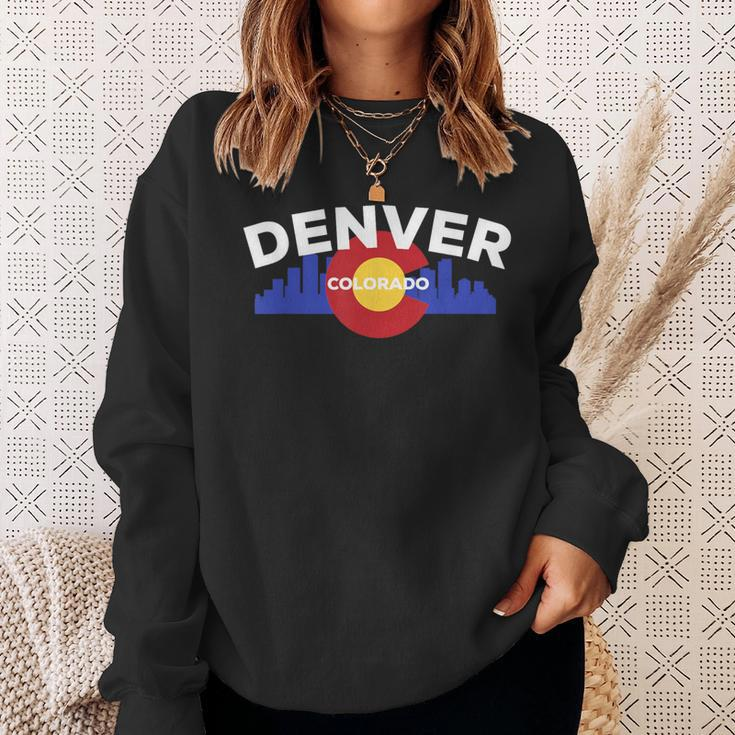 Downtown Denver Colorado Flag Skyline Sweatshirt Gifts for Her