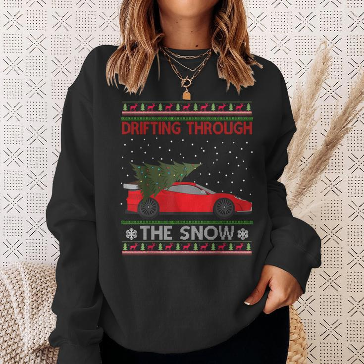Drifting Through The Snow Ugly Christmas Sweater Tree Car Sweatshirt Gifts for Her