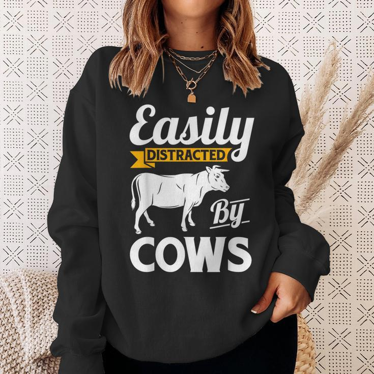Easily Distracted By Cows Cow Famers Sweatshirt Gifts for Her