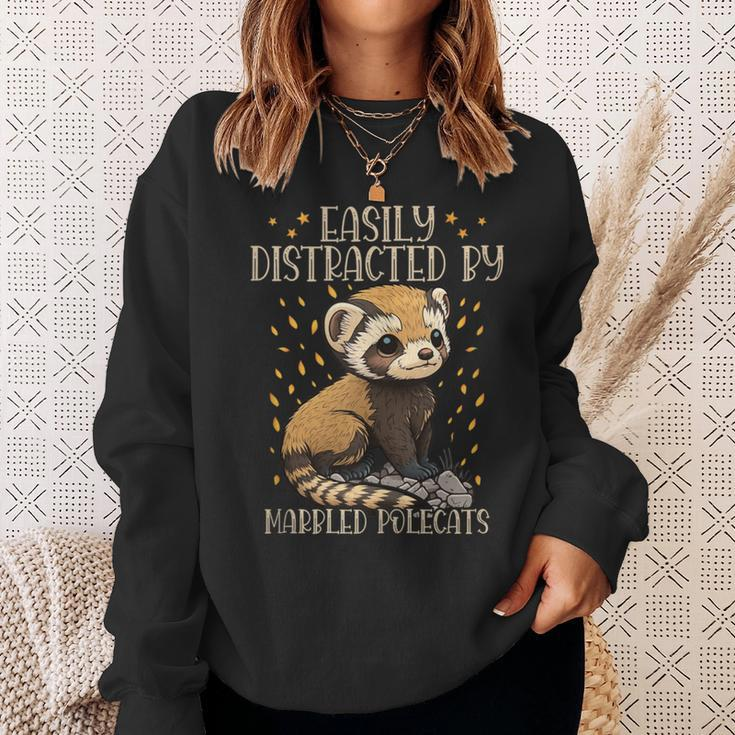 Easily Distracted By Marbled Polecats Cute European Mammal Sweatshirt Gifts for Her