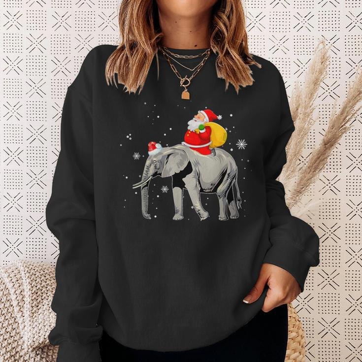 Elephant Christmas Tree Light Hat Xmas Santa Riding Elephant Sweatshirt Gifts for Her