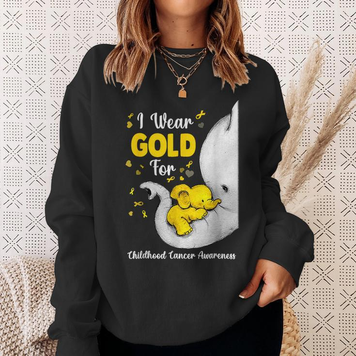 Elephant I Wear Gold Ribbon For Childhood Cancer Awareness Sweatshirt Gifts for Her