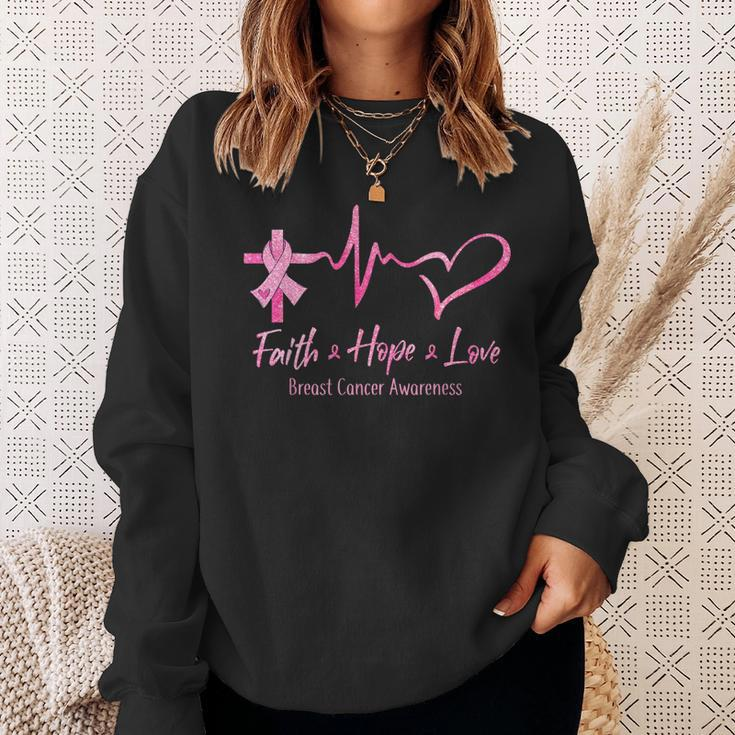 Faith Hope Love Breast Cancer Awareness Ribbon Heartbeat Sweatshirt Gifts for Her