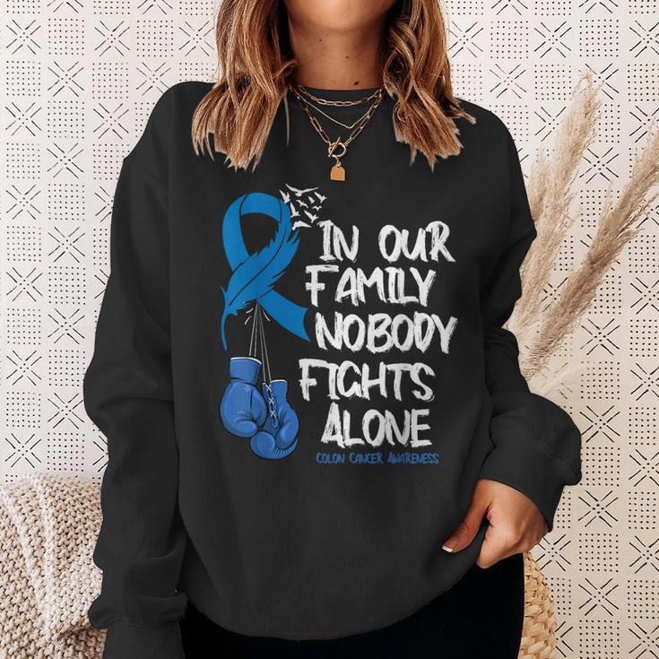 In Our Family Nobody Fights Alone Colon Cancer Awareness Sweatshirt Gifts for Her