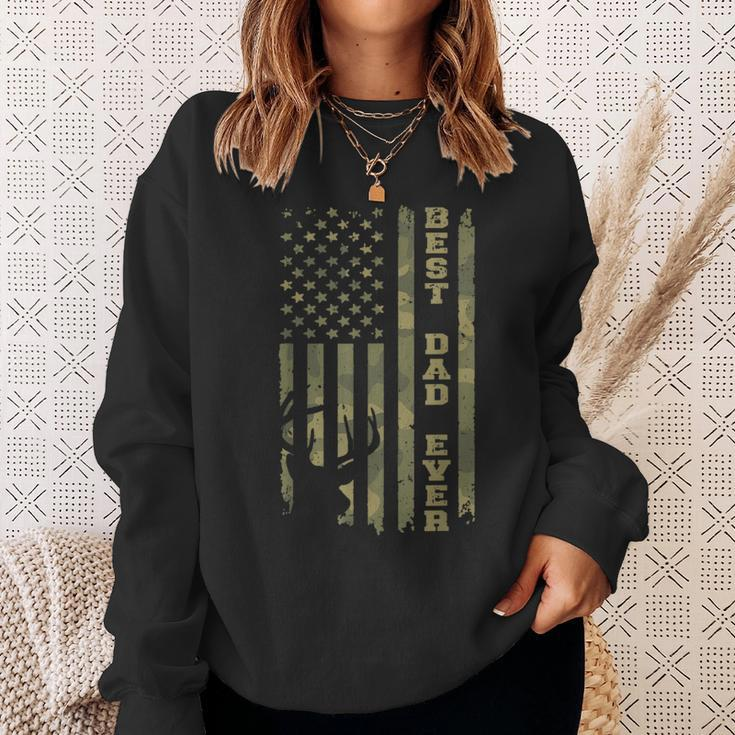 Fathers Day Best Dad Ever Vintage Camo Usa Flag Deer Hunter Sweatshirt Gifts for Her