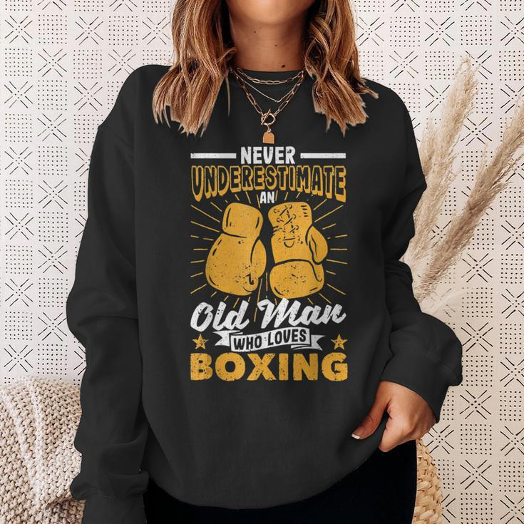 Fathers Day Never Underestimate An Old Man Who Loves Boxing Gift For Mens Sweatshirt Gifts for Her