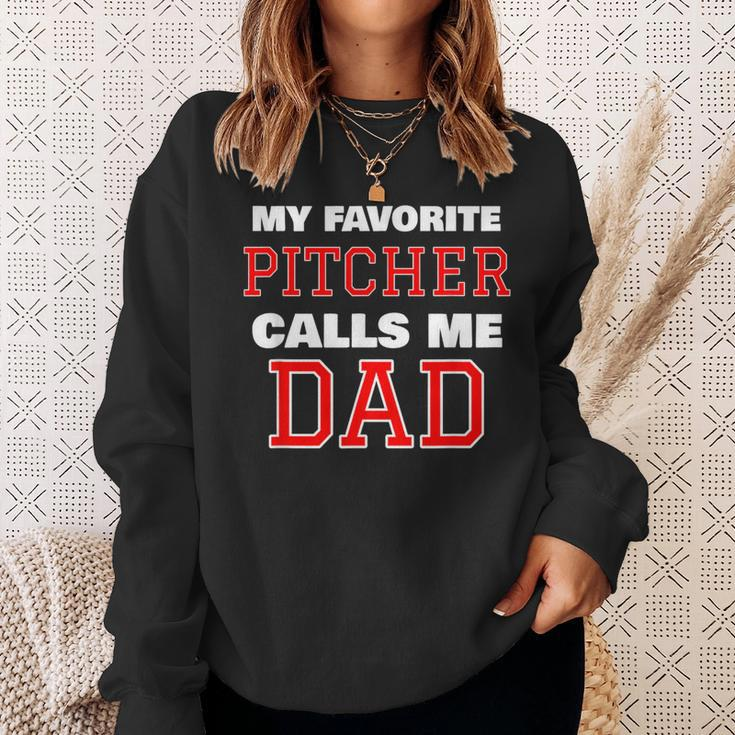 My Favorite Pitcher Calls Me Dad Baseball Softball Sweatshirt Gifts for Her