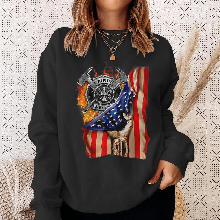 Firefighter American Flag Pride Hand Fire Service Lover Gift Sweatshirt Gifts for Her