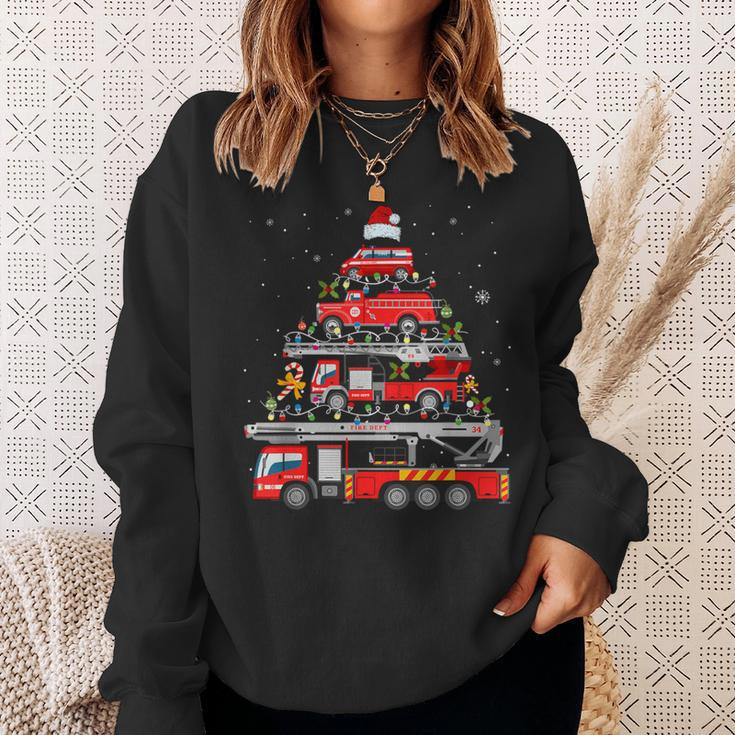 Firefighter Fire Truck Christmas Tree Lights Santa Fireman Sweatshirt Gifts for Her