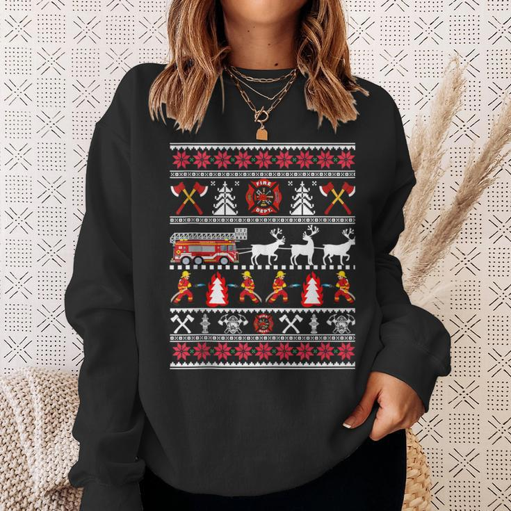 Firefighter Ugly Christmas Sweater Fireman Fire Department Sweatshirt Gifts for Her