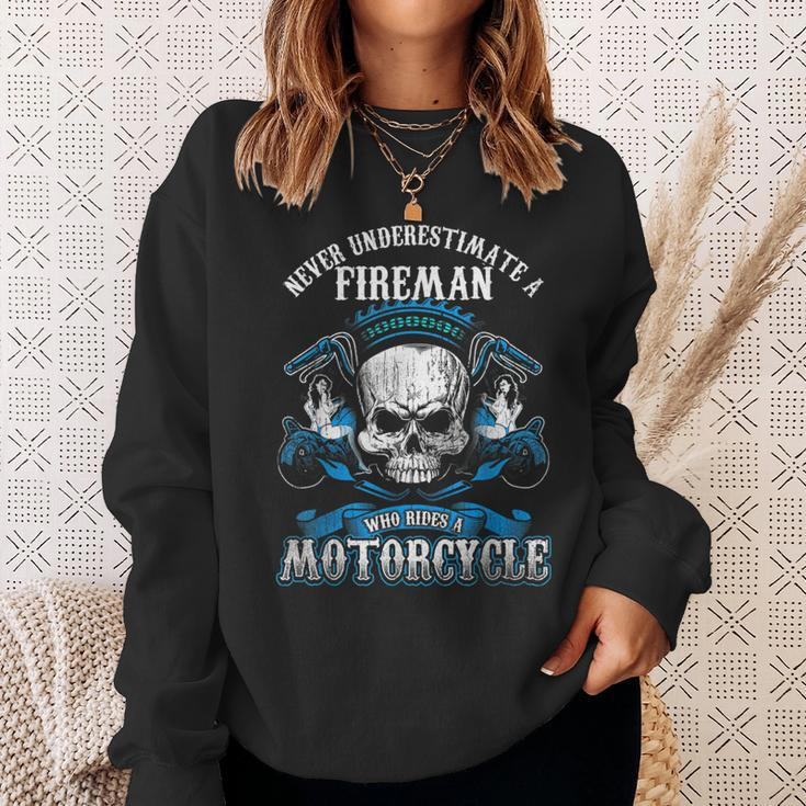 Fireman Biker Never Underestimate Motorcycle Skull Sweatshirt Gifts for Her