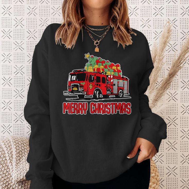 Firetruck Santa Sleigh Fireman Christmas Firefighter Sweatshirt Gifts for Her