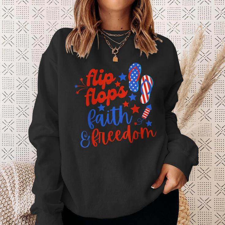 Flip Flops Faith And Freedom Fireworks 4Th Of July Us Flag Sweatshirt Gifts for Her