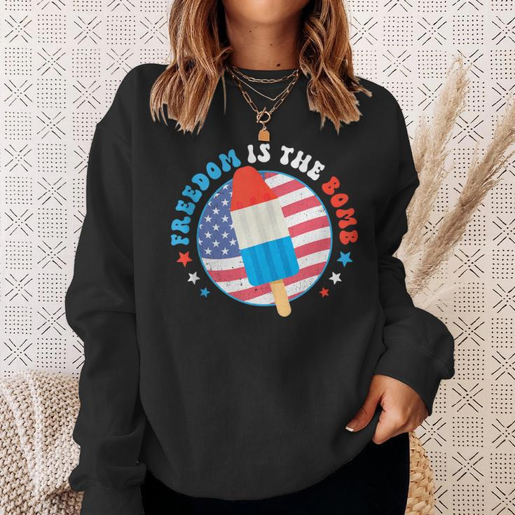 Freedom Is The Bomb Usa Flag Popsicle 4Th Of July Patriotic Sweatshirt Gifts for Her