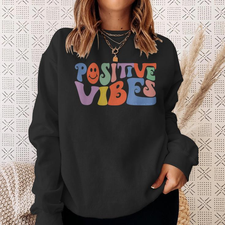 Fun Retro Hippie Inspirational Happy Positive Vibes Sweatshirt Gifts for Her