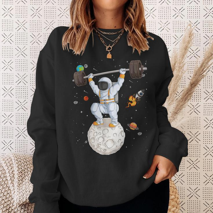 Funny Astronaut Space Weightlifting Fitness Gym Workout Men Sweatshirt Gifts for Her