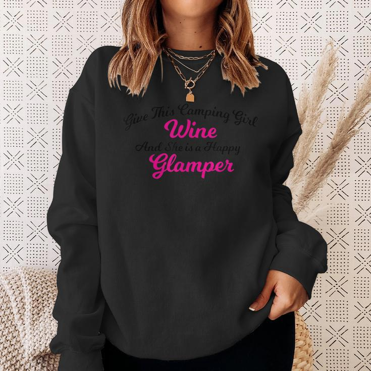 Funny Camping Girl Wine Happy Glamper Sweatshirt Gifts for Her