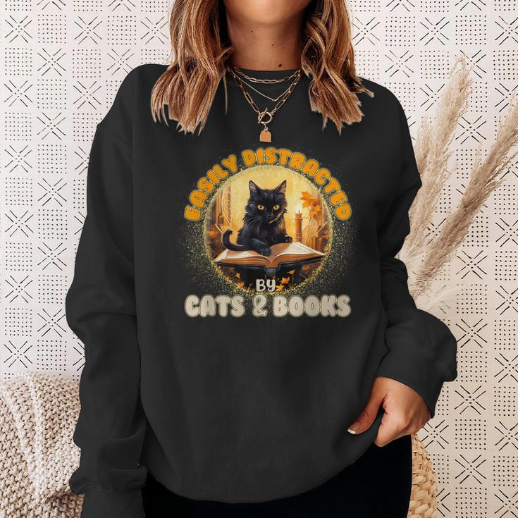 Funny CatEasily Distracted By Cats And Books Sweatshirt Gifts for Her
