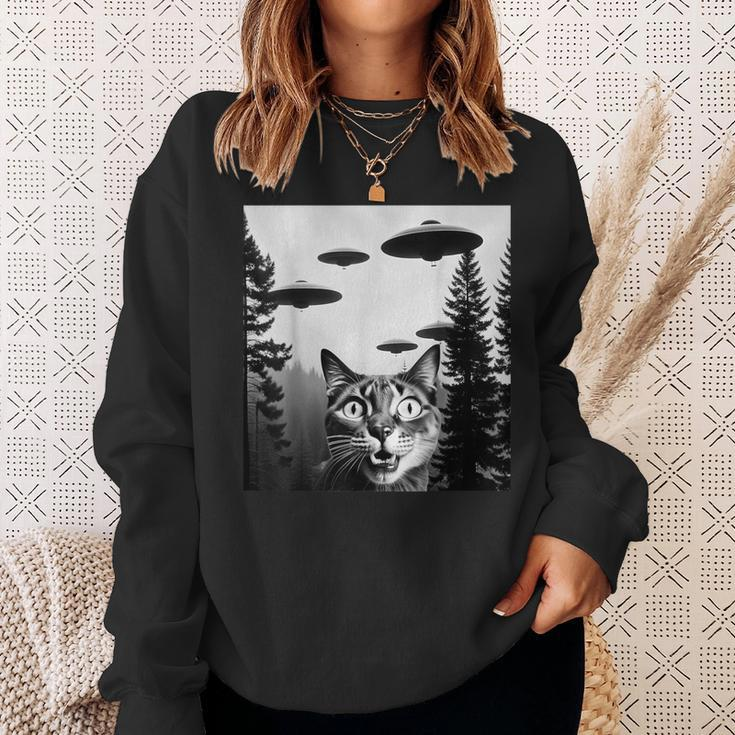 Cats With Alien Ufo Spaceship Cat Lovers Sweatshirt Gifts for Her