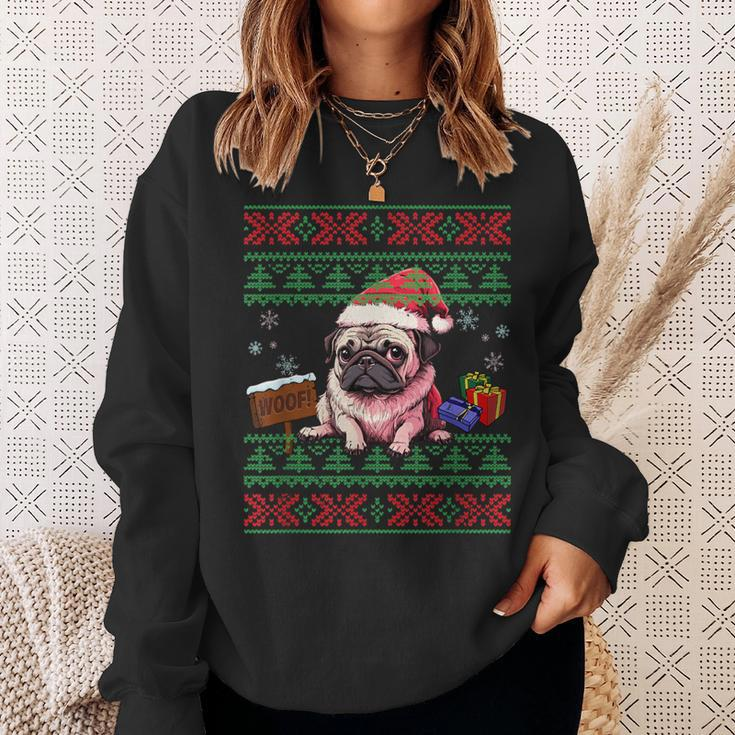 Dog Lovers Cute Pug Santa Hat Ugly Christmas Sweater Sweatshirt Gifts for Her
