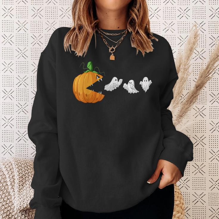 Halloween Scary Pumpkin Ghosts Creepy Halloween Gamer Sweatshirt Gifts for Her