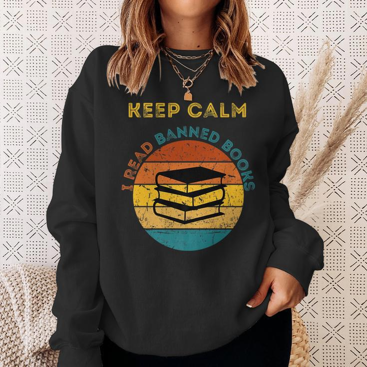 Funny Keep Calm I Read Banned Books Book Lovers Sweatshirt Gifts for Her