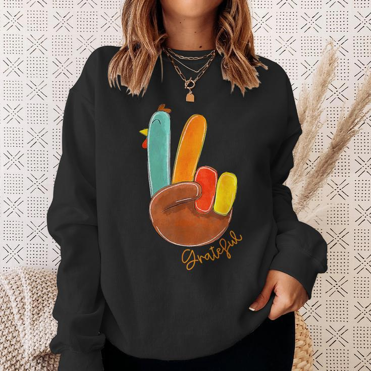 Peace Sign Turkey Hand Cool Thanksgiving Hippie Men Sweatshirt Gifts for Her