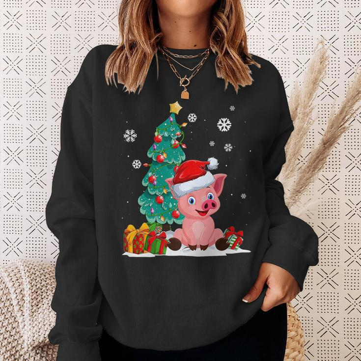 Pig Lovers Cute Pig Santa Hat Ugly Christmas Sweater Sweatshirt Gifts for Her