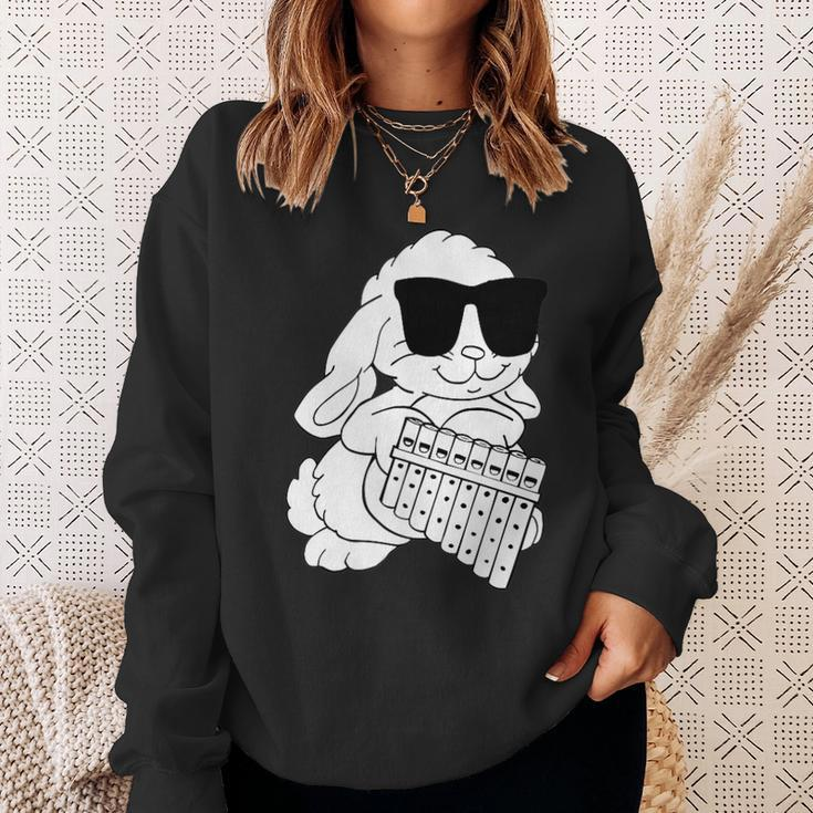 Rabbit Wearing Sunglasses Playing Panpipes Sweatshirt Gifts for Her