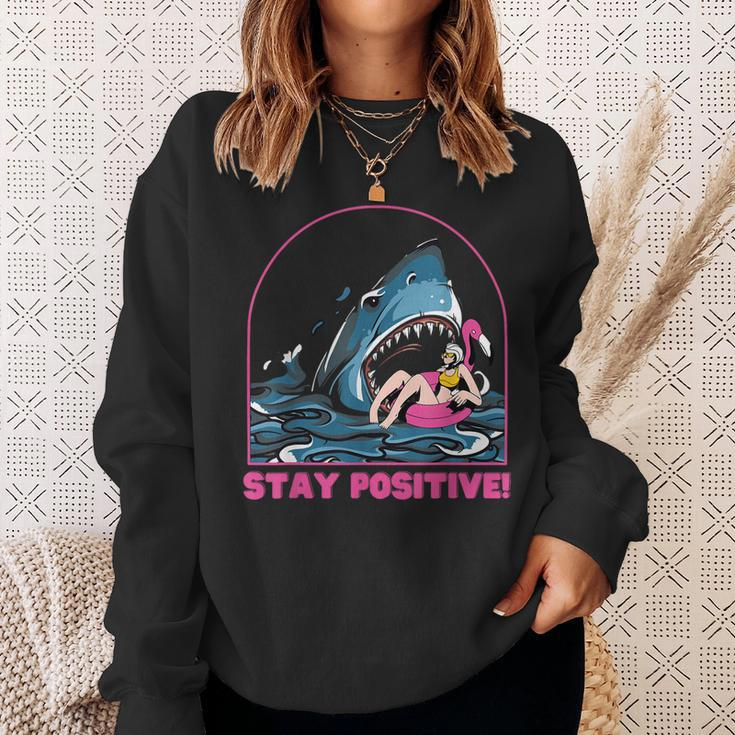 Funny Stay Positive Shark Beach Motivational Quote Sweatshirt Gifts for Her