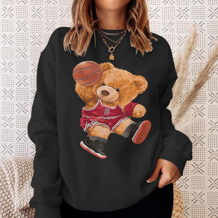 Funny Teddy Bear Basketball Slam Dunk Sport Cute Cartoon Teddy Bear Funny Gifts Sweatshirt Gifts for Her