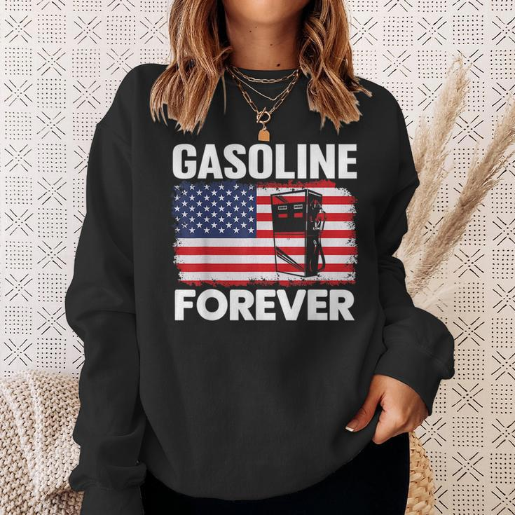 Gasoline Forever Funny Gas Cars Lover Patriotic Usa Flag Patriotic Funny Gifts Sweatshirt Gifts for Her