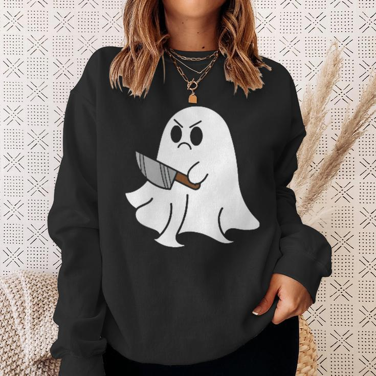 Ghost Holding Knife Halloween Costume Ghoul Spirit Sweatshirt Gifts for Her