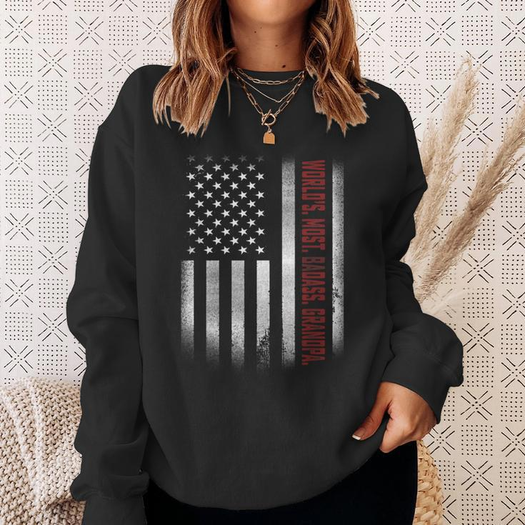 Gifts For Papa Worlds Most Badass Grandpa American Flags Gift For Mens Sweatshirt Gifts for Her