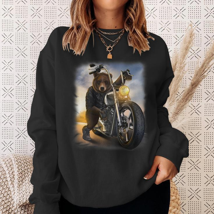 Grizzly Bear Riding Chopper Motorcycle Sweatshirt Gifts for Her