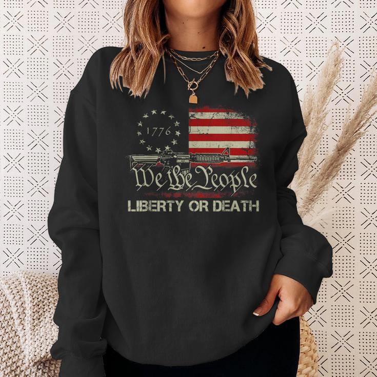 Gun Vintage American Flag Give Me Liberty Or Give Me Death Sweatshirt Gifts for Her