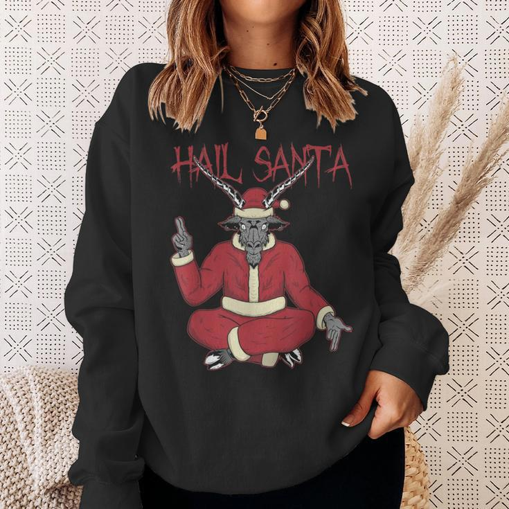 Hail Santa Ugly Christmas Sweater Rock Metal Satan Pentagram Sweatshirt Gifts for Her