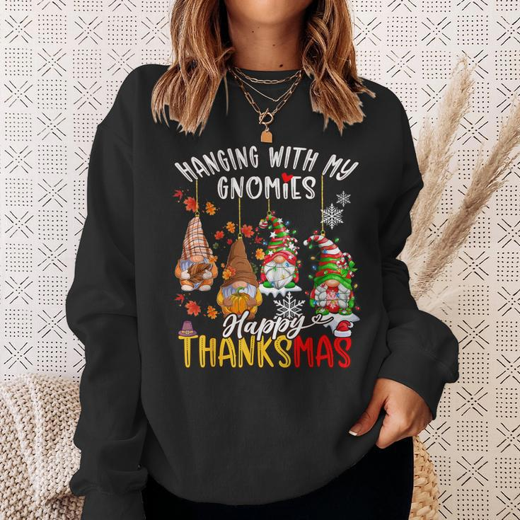 Hanging With My Gnomies Happy Thanksmas Thanksgiving Xmas Sweatshirt Gifts for Her
