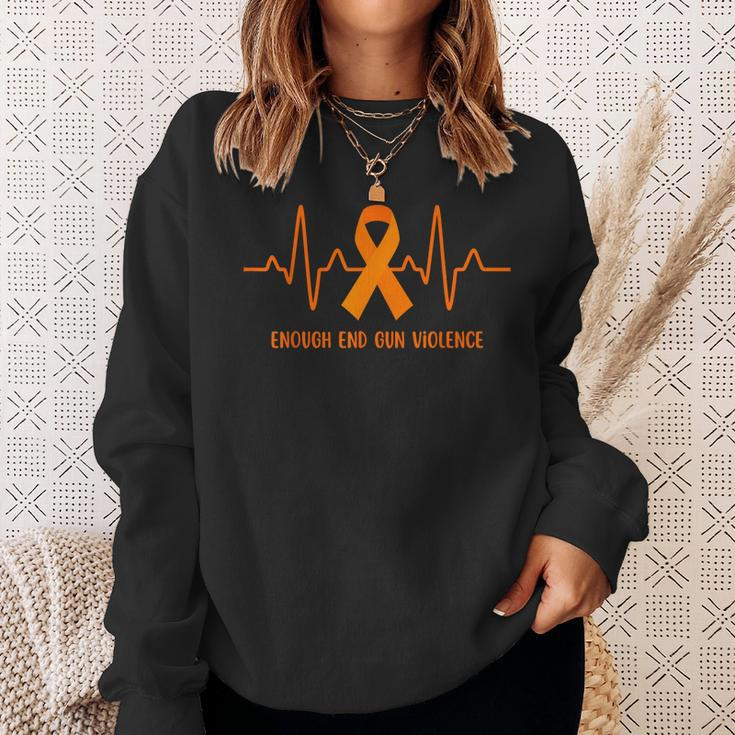 Heartbeat Enough End Gun Violence Awareness Orange Ribbon Sweatshirt Gifts for Her