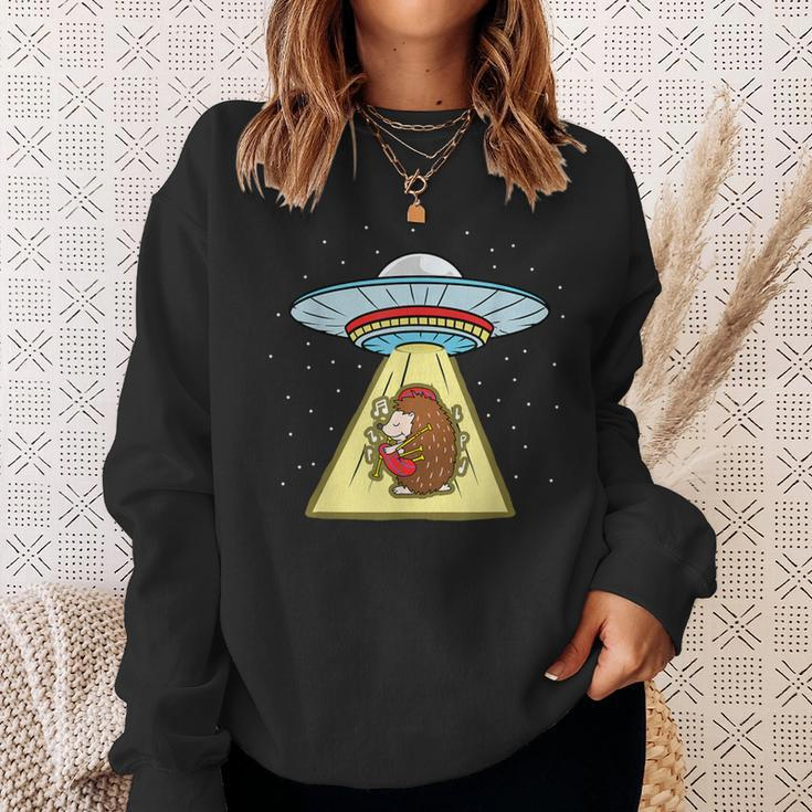 Hedgehog Playing Bagpipe Ufo Abduction Sweatshirt Gifts for Her