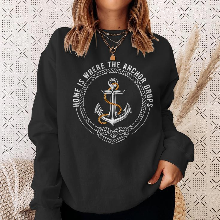 Home Is Where The Anchor Drops Weekend Boating Fishing Sweatshirt Gifts for Her