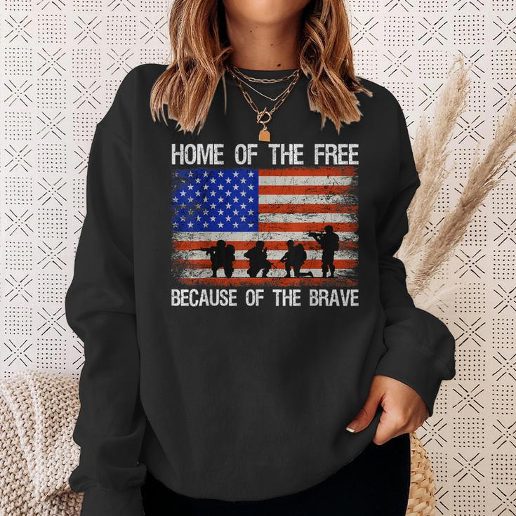Home Of The Free Because Of The Brave Veteran American Flag Sweatshirt Gifts for Her
