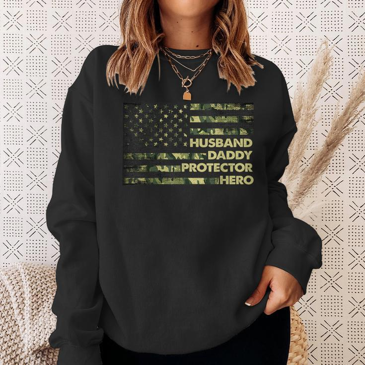 Husband Daddy Protector Hero For Men Camo Us Flag Sweatshirt Gifts for Her