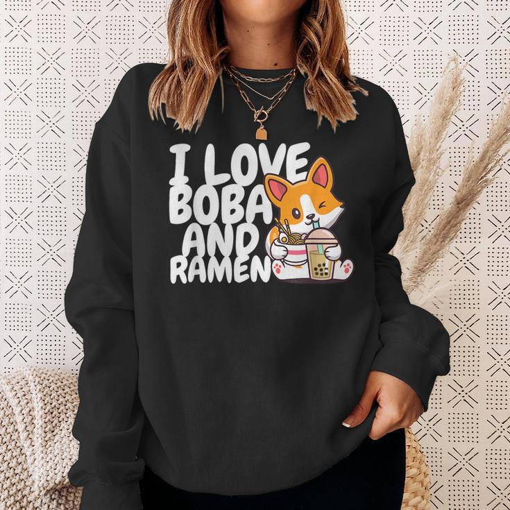 I Love Boba For Milk Tea Lover And Ramen For Food Lover Gift Sweatshirt Gifts for Her